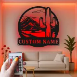 Custom Desert Cactus Led Light Metal Wall Art Personalized Southwest Gift Living Room or Patio Decor