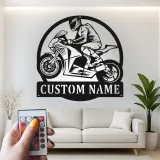 Décoration murale en métal LED personnalisée pour coureur de moto - Cadeau pour motards, décoration de garage ou de man cave