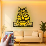 Cartel de metal personalizado de gato Maine Coon con luz LED regalo para amantes de mascotas decoración para salones
