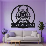 Insegna in Metallo LED con Teschio Militare Personalizzato | Arte Murale per Veterani | Decorazione per Man Cave con Mirino