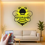 Insegna in metallo LED personalizzata con ape - Regalo per amanti della natura, decorazione per asilo o giardino