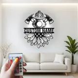 Custom Firefighter Metal Sign with LED | Personalized Fire Dept. Wall Art | Fireman Gift for Home or Station with Sunflower Decor
