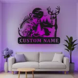 Cartel de metal LED personalizado de ciervo y pesca de lubina regalo para amantes del aire libre decoración de cabaña