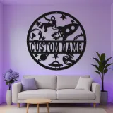 Insegna in metallo astronauta personalizzata | Arte murale LED con razzo spaziale | Decorazione per cameretta a tema spazio | Targa premium per nursery