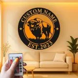 Insegna in metallo LED personalizzata con bufalo, regalo per ranch, decorazione rustica per soggiorno
