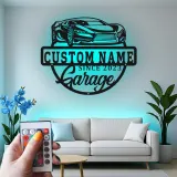 Custom Sports Car Led Light Metal Wall Art Personalized Garage Gift for Car Enthusiasts Man Cave Decor