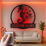 Insegna Personalizzata con Cavalluccio Marino | Insegna in Metallo LED | Decorazione Costiera per Casa al Mare | Regalo per Amante del Mare
