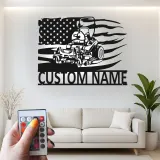 Cartel de Metal de Cortacésped | Decoración LED Personalizada para Paisajistas | Decoración de Bandera Americana con Nombre Personalizado | Regalo para Garaje y Jardín