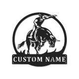Insegna in metallo personalizzata Rodeo Bull Rider | Arte murale in metallo LED per decorazioni western e ranch | Regalo per cowboy