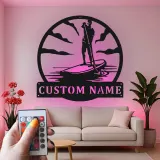 Insegna in metallo LED per Paddle Board | Insegna SUP personalizzata | Decorazione costiera su misura per casa al mare e casa al lago