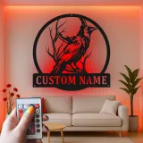 Gothic Raven LED Metal Sign | Personalized Crow Wall Art | Custom Name Decor for Home & Office