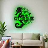 Custom Seahorse Name Sign | Floral Metal Wall Art with LED | Ocean Decor for Beach House | Personalized Nautical Gift