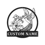 Arte Murale in Metallo Colibrì Personalizzata | Insegna con Fiore di Giglio Personalizzato con Luci LED | Regalo per Amanti della Natura per Decorazione Giardino e Patio