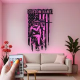 Panneau Personnalisé Joueur de Paintball | Décoration Murale en Métal Rétroéclairée avec Drapeau Américain | Décor de Salle de Jeu avec Nom Personnalisé | Cadeau pour Paintballeur
