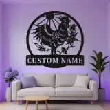 Cartel Personalizado de Gallo | Arte Mural de Metal LED para Granja | Decoración de Pollo Personalizada para la Cocina | Cartel de Bienvenida Campestre