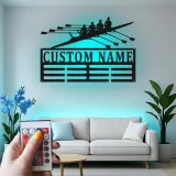 Personalisierte Ruder-Team-Schild | Individuelle Ruder-LED-Metall-Wandkunst | Geschenk für Trainer | Bootshaus- & Fitnessstudio-Dekor