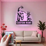 Cartel de Motocicleta Personalizado para Padre e Hijo | Arte de Pared LED para Motocross | Regalo Personalizado para Papá