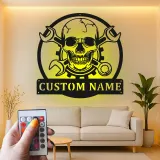 Cartel LED de Mecánico con Calavera | Arte de Nombre Personalizado para Garaje | Decoración de Pared Personalizada para Taller y Auto