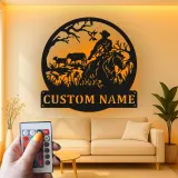 Cartel de metal personalizado con rancho vaquero y luz LED, regalo western para él, decoración rústica de granja