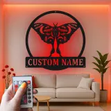 Insegna in metallo personalizzata con farfalla e luce LED regalo per amanti della natura decorazione per camera da letto o giardino