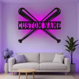 Insegna in metallo personalizzata con luce LED per mazze da baseball, regalo sportivo personalizzato per fan del baseball, decorazione per sala giochi