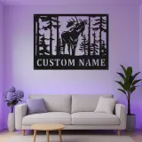 Decorazione murale in metallo personalizzata con alce maschio | Insegna da baita illuminata LED | Arredo rustico da bosco | Regalo personalizzato