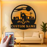 Personalized Farmhouse Sign with LED | Custom Metal Tractor Art | Rustic Ranch Name Decor | Gift for Farmer