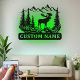Custom Moose Mountain Scene Led Light Metal Wall Art Personalized Nature Gift for Outdoorsman Cabin Decor