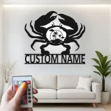 Personalisierte Krabben-Strandszene LED-Wandkunst aus Metall – Küstengeschenk für Strandliebhaber, nautische Wohn-Deko