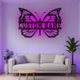 Décoration murale en métal LED personnalisée en forme de papillon - Cadeau pour elle pour la chambre ou le salon