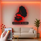 Arte Murale in Metallo con Gramofono Personalizzato | Decorazione Musicale Illuminata a LED | Insegna con Nome Personalizzato per Studio o Soggiorno