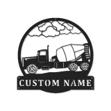 Décoration murale en métal personnalisée avec éclairage LED de camion de bétonnière - Cadeau de construction pour lui, décoration de garage ou d'atelier