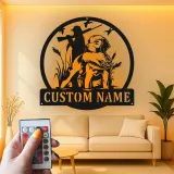 Custom Hunting Dog LED Metal Wall Art | Personalized Labrador Retriever Sign | Hunter Gift for Man Cave Decor | Duck Hunting Silhouette