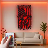 Cartel personalizado de portero de hockey | Decoración mural LED de metal personalizada | Decoración patriótica para cueva del hombre para aficionados al hockey