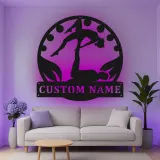 Décoration murale en métal LED personnalisée pour couple de yoga acrobatique - Cadeau unique pour les amoureux du yoga - Décor de chambre ou de studio