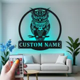 Insegna personalizzata con gufo reale | Arte murale LED in metallo | Decorazione wildlife personalizzata per casa o baita | Regalo per amanti degli uccelli