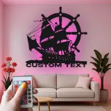 Pirate Ship LED Metal Wall Art | Custom Nautical Sign for Man Cave | Personalized Sailing Vessel Silhouette | Captain's Office Decor