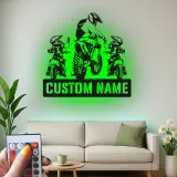 Insegna in metallo personalizzata Motocross Family con LED per appassionati di moto da cross, regalo per garage o man cave