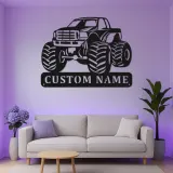Insegna in Metallo Monster Truck Personalizzata | Luce LED da Parete Personalizzata per Stanza dei Bambini | Decorazione Veicolo Fuoristrada | Regalo per Ragazzi