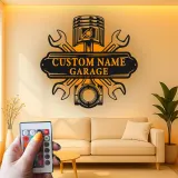 Insegna LED personalizzata per garage | Insegna in metallo personalizzata per meccanici | Regalo per papà appassionato di auto | Decorazione officina