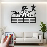 Insegna in metallo personalizzata Triathlon con luce LED regalo personalizzato per atleti decorazione per home gym per triatleti