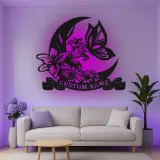 Insegna in metallo LED personalizzata con luna e farfalla - Regalo per lei, decorazione per camera da letto o nursery
