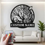 Décoration murale en métal personnalisée avec lumière LED de loup et forêt