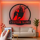 Insegna in metallo personalizzata con luce LED a forma di toro per decorare il ranch, regalo in stile western per la man cave