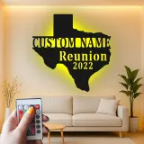 Enseigne en métal LED personnalisée Texas | Décoration murale pour réunion de famille personnalisée | Décor en silhouette d'état rustique