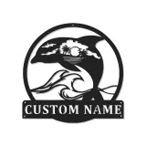 Cartel de metal LED personalizado de delfín al atardecer, regalo para amantes de la playa, decoración temática oceánica para el salón