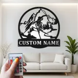 Personalized Skier Metal Sign | Custom Mountain LED Wall Art | Ski Lodge & Teen Room Decor with Name Plaque
