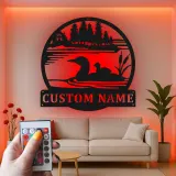 Cartel de metal personalizado Ganso | Decoración de casa de lago retroiluminada LED | Arte mural rústico de cabaña | Regalo personalizado para amantes de la naturaleza
