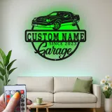 Cartel de metal LED personalizado para garaje con coche, regalo personalizado para entusiastas de coches, decoración mural de garaje 2