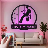 Décoration murale en métal personnalisée pour nettoyeurs de vitres avec rétroéclairage LED - Cadeau unique pour nettoyeurs - Décor mural de bureau